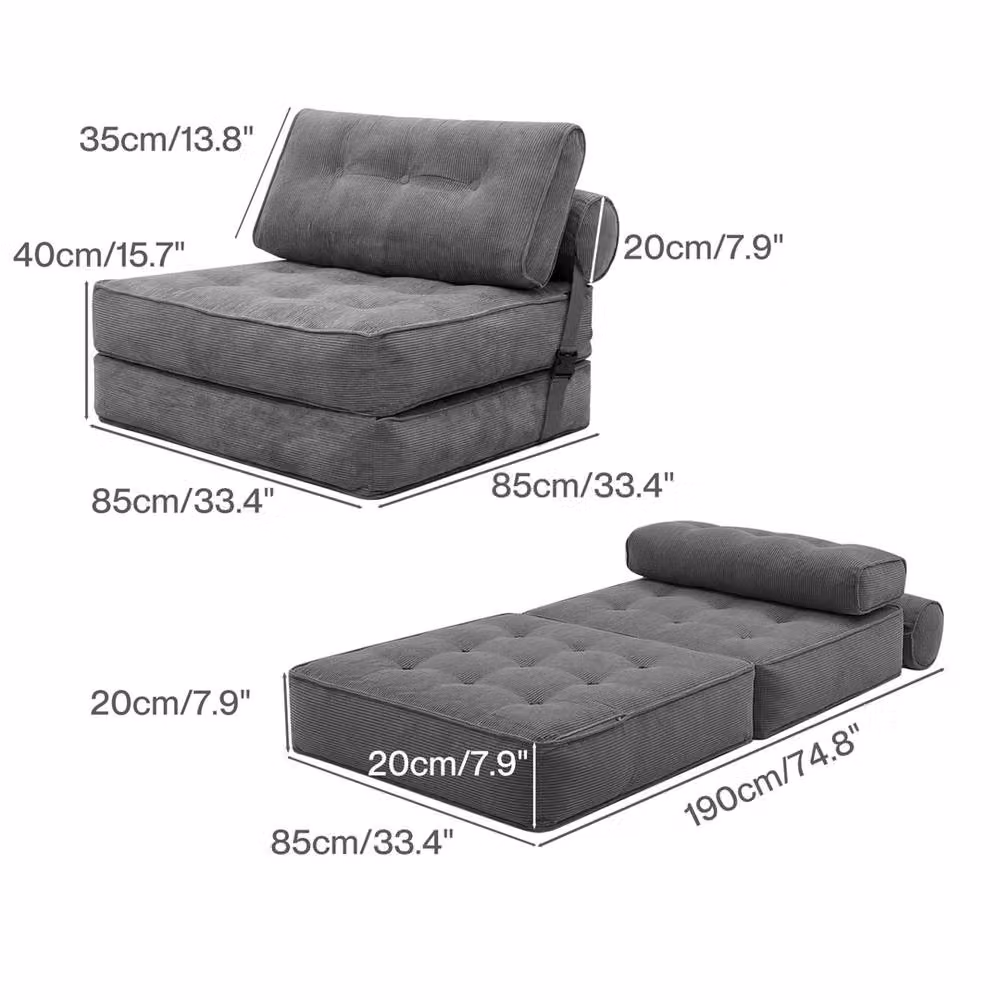 Nordara Levede 3-in-1 Convertible Sofa Bed in Grey with Adjustable Headrest and Foam Upholstery – 2