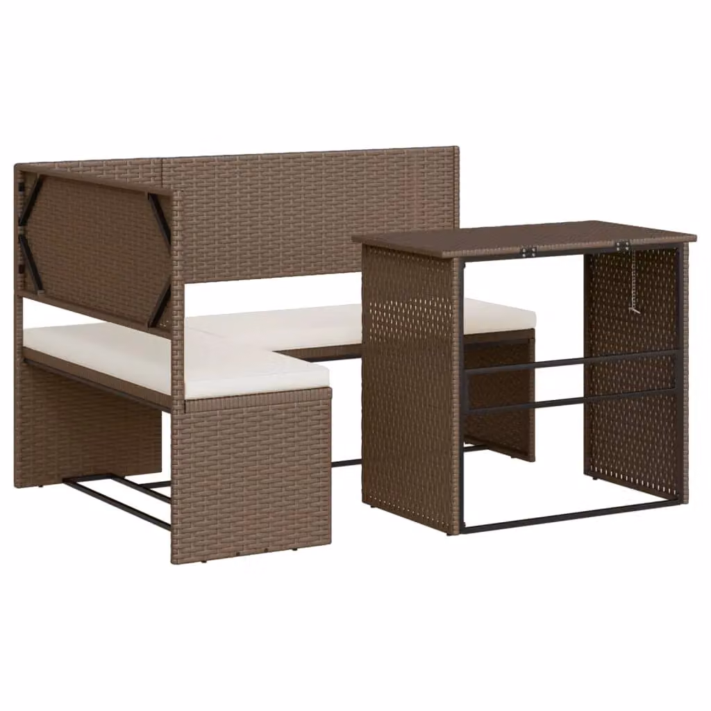 Berkfield Home L-Shaped Brown Poly Rattan Garden Sofa Set with Table and Cushions – 2