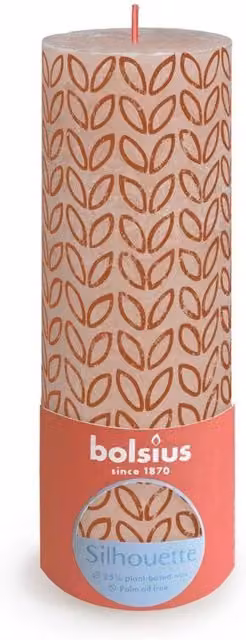Bolsius Rustic Silhouette Pillar Candle in Misty Pink, H 19 cm x W 6.8 cm
