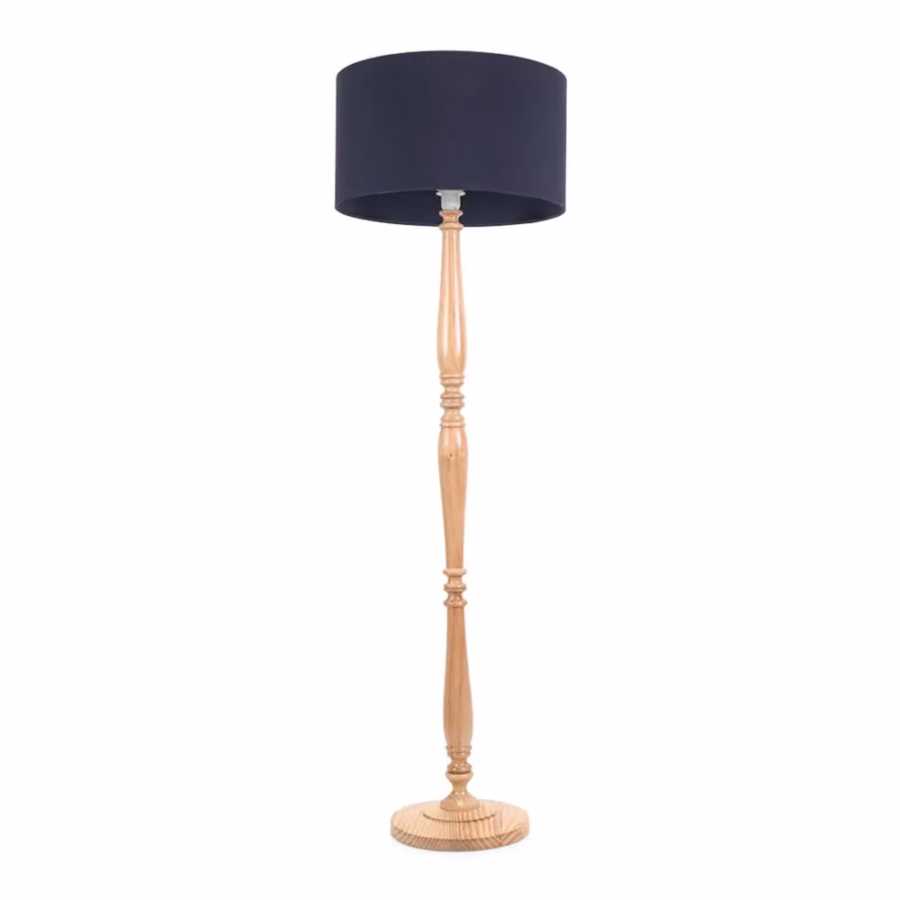 ValueLights Victoria Traditional Wood Stem Floor Lamp with Navy Fabric Drum Shade, H 157 cm x W 45 cm – 2