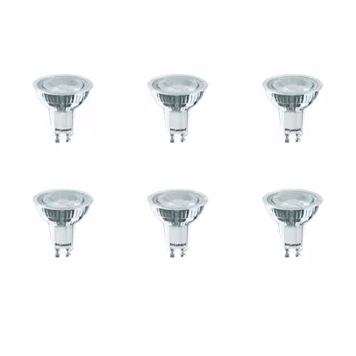SYLVANIA RefLED Superia RT ES50 LED GU10 Spotlight Bulb, 5W (60W Equivalent), 475 Lumens, Cool White 4000K, Clear, Pack of 6