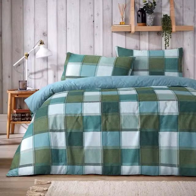 NewEdgeBlinds Green Checked Breathable Duvet Cover, 140 x 200 cm