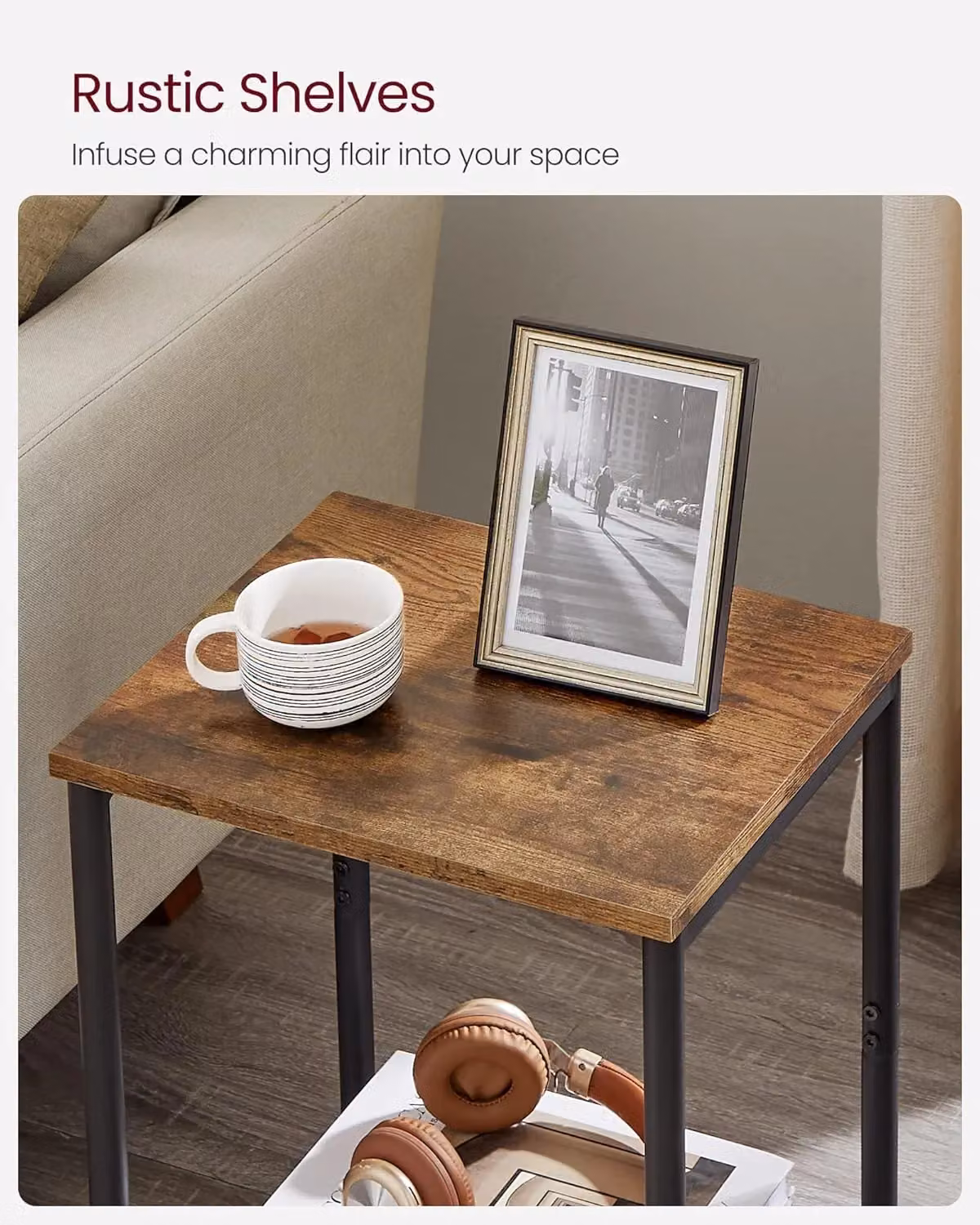 VASAGLE Industrial Side Table with Storage Shelf in Brown – 3