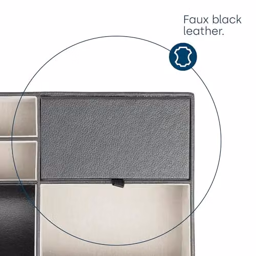LIVIVO Deluxe 5 Compartment Valet Organiser Tray in Black Textured Faux Leather with Suede Lining and Hinged Lid – 9