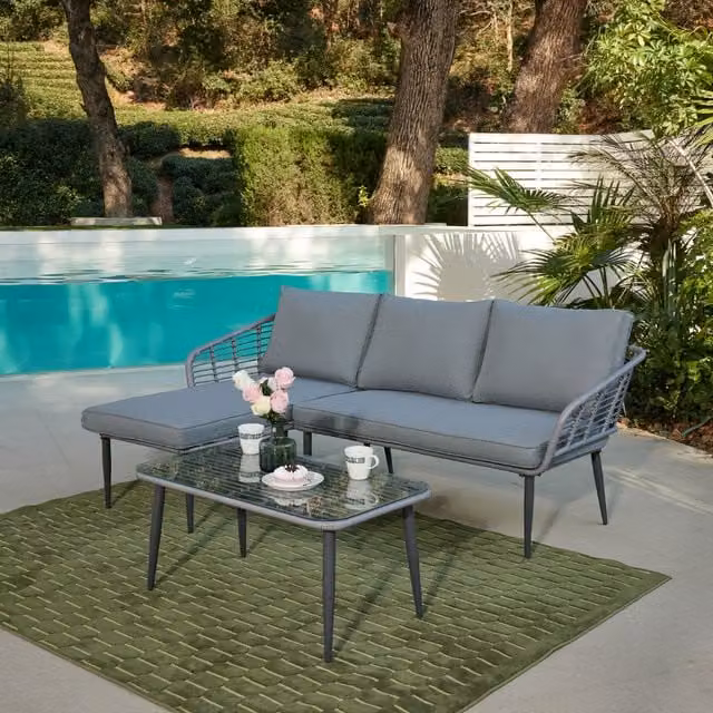 GRS Abydos Rattan Wicker Garden Corner Sofa Set in Grey