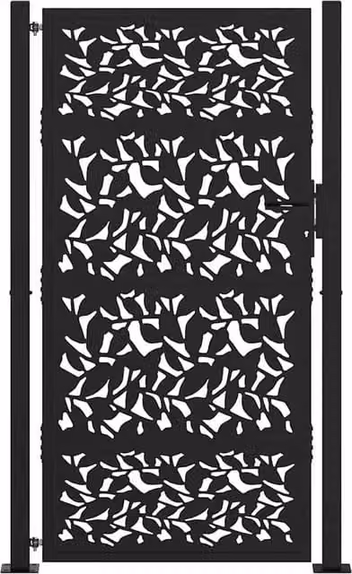 Berkfield Home Beautiful Garden Gate in Black Steel with Leaf Design, W: 105 cm, H: 180 cm – 1