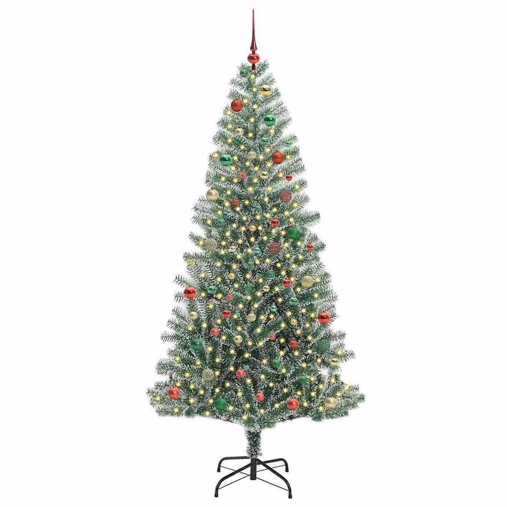 Berkfield Home Snow Flocked Artificial Christmas Tree with LED Lights, Green, Height: 210 cm – 2