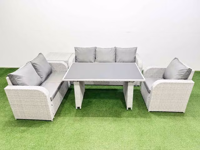 Fimous 6 Seater Rattan Outdoor Sofa Set with Side Table in Light Grey