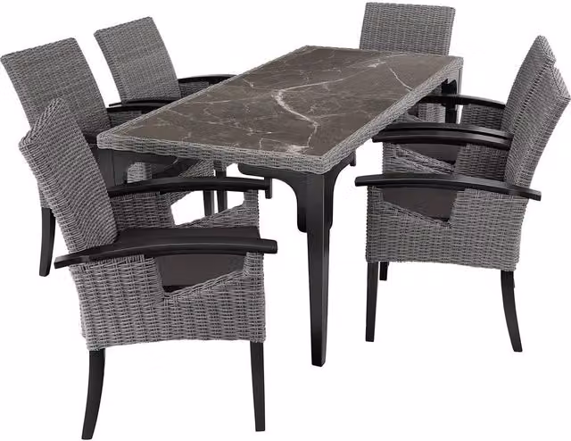 tectake Foggia Garden Dining Set with 6 Rosarno Rattan Chairs in Grey for 6 People – 1