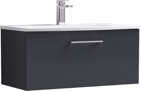 Balterley Modern Wall-Hung Curved Basin Vanity Unit with 1 Drawer, Dark Grey Matt, Width: 80 cm