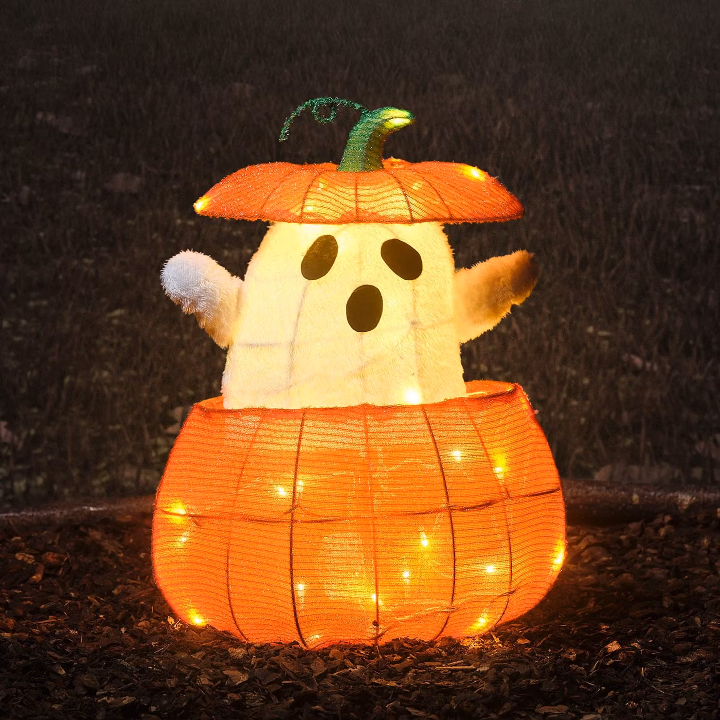 Lights4fun Animated Ghost in a Pumpkin Light Up Halloween Tabletop Decoration, White and Orange