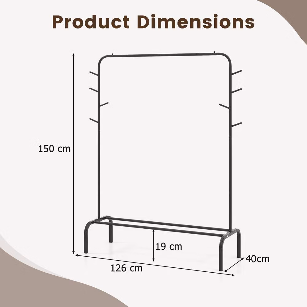 Costway Heavy Duty Metal Garment Wardrobe Rack with Dual Hook and Rail Matrix in Matt Black – 2