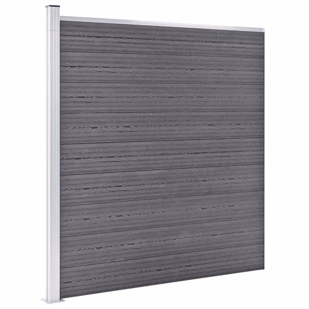 Berkfield Home Grey WPC and Aluminium Fence Set with 3 Square and 1 Slanted Panel, W: 619 cm, H: 186 cm – 2