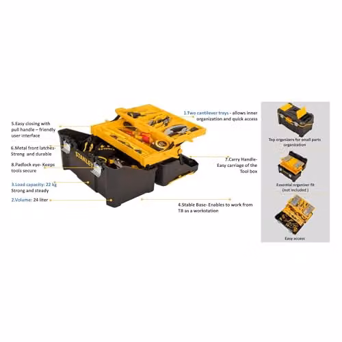 Stanley STST83397-1 Plastic Cantilever Toolbox, Grey, W: 49.1 cm, D: 34.8 cm, H: 25.0 cm – 4