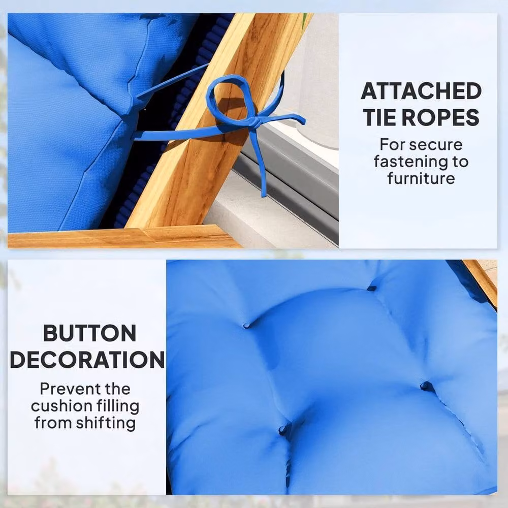 EONLION Blue Rocking Chair Cushion with Ties, W: 100 cm – 3