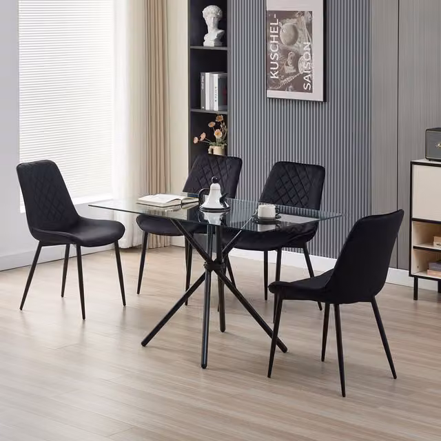 Madefor.living Miami Rectangular Glass Dining Table with 4 Amelia Black Velvet Chairs