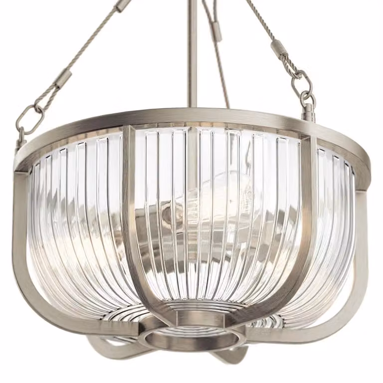 Kichler Roux Cylindrical Suspended Pendant Ceiling Light in Grey and Silver Glass