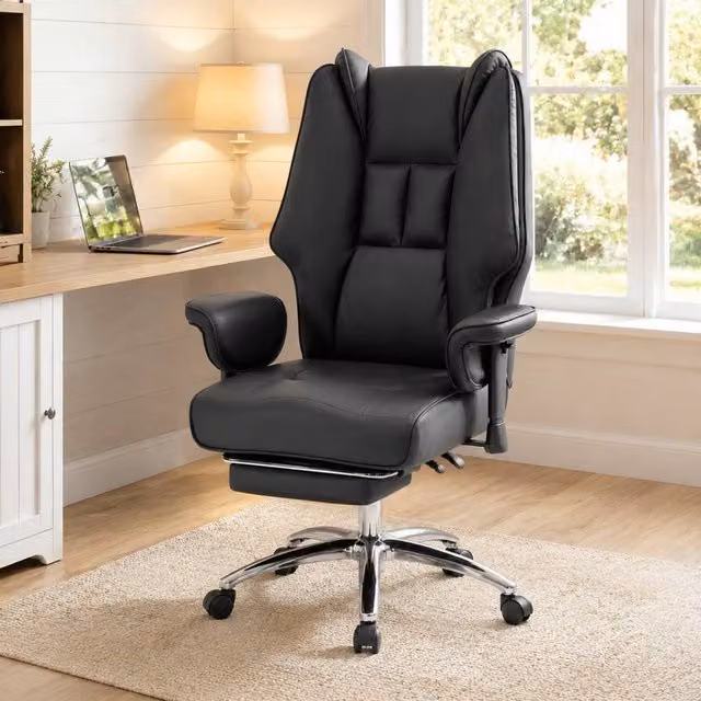 STILVORA Black Synthetic Leather Executive Office Chair with Footrest and Headrest – 1