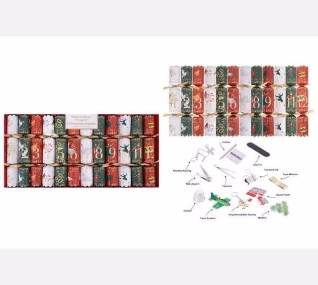 KDMD 12 Days of Christmas Crackers in Assorted Multicolour Designs, Length: 30.48 cm