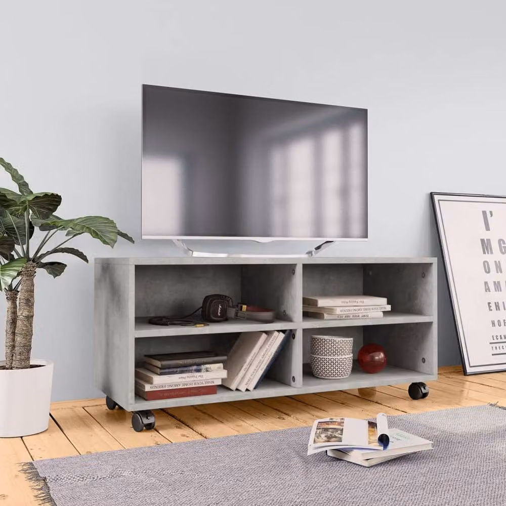 Berkfield Home TV Cabinet in Concrete Grey with Castors, W/D/H: 90 x 35 x 35 cm – 2