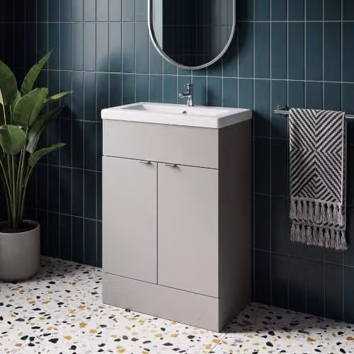 Balterley Alrewas Contemporary 2 Door Floor Standing Bathroom Vanity Unit with Basin, Pebble Grey, W: 61.0 cm, D: 37.0 cm, H: 90.4 cm – 2