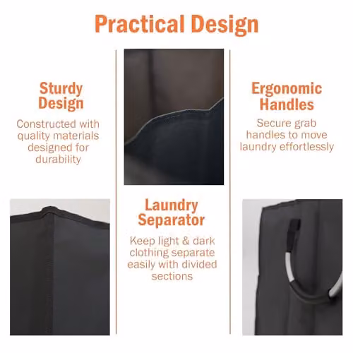 Libbi Lou Two Section Black Fabric Double Laundry Hamper with Handles W: 55 cm, D: 26 cm, H: 56 cm – 2