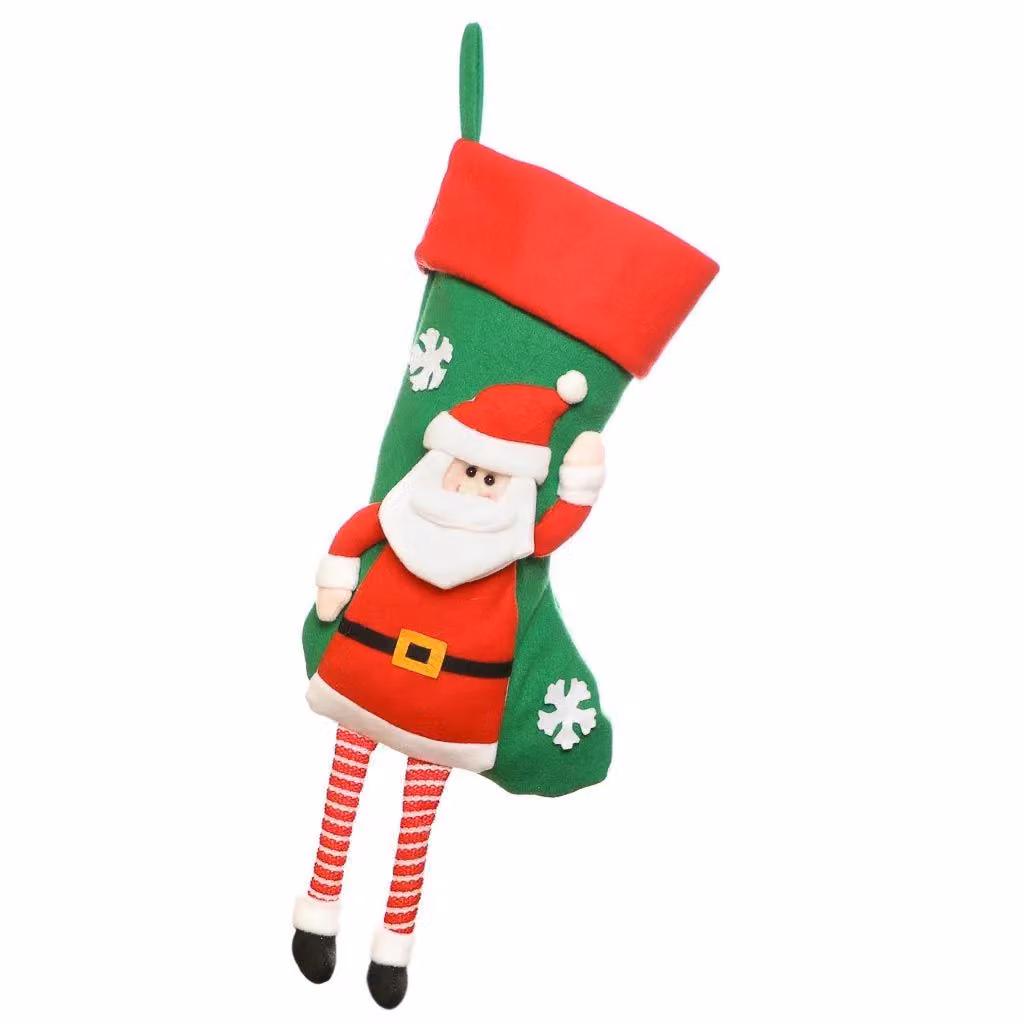 Dibor Set of 2 Red Santa Hanging Legs Christmas Stockings and Gift Bags in Green and White – 2