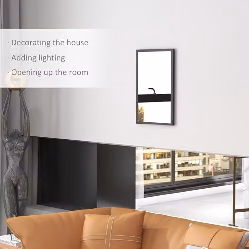 HOMCOM Modern Rectangular Wall-Mounted Glass Mirror, Black, W: 60 cm, H: 40 cm – 3