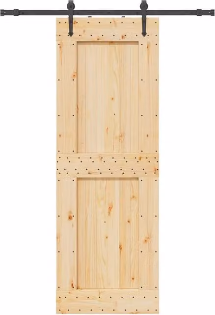 Berkfield Home Rustic Solid Wood Pine Sliding Door with Hardware Set, Brown, W: 80 cm, H: 210 cm