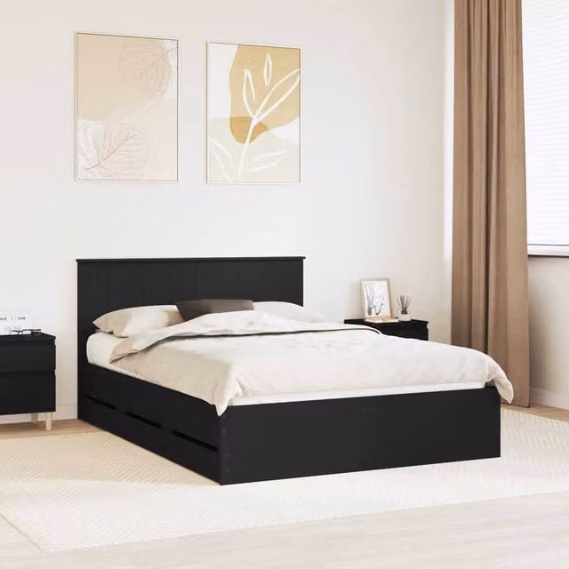 Berkfield Home Modern Bed Frame with Drawers in Black, Engineered Wood, W/D/H: 140 x 190 cm