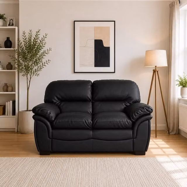 Artemis Home Leverton 2 Seat Upholstered Sofa in Black Synthetic Leather – 1