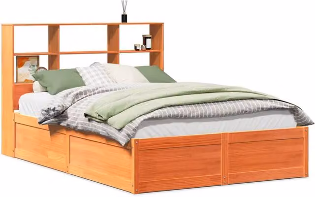 Berkfield Home Solid Wood Pine Bed Frame in Wax Brown, W/D/H: 140 x 200 cm
