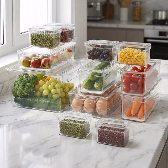 Lifeideas Set of 12 Stackable Transparent Plastic Fridge Organisers with Compartments