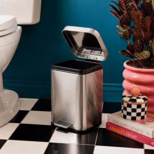 Harbour Housewares Pack of 2 Square Stainless Steel Pedal Bins, 3L, Silver – 2