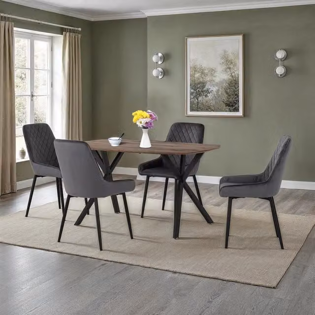 Seconique Modern Rectangular Dining Set with 4 Pink Upholstered X-Frame Chairs
