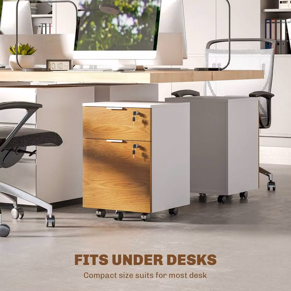 STILVORA Two-Drawer Lockable Filing Cabinet with Castors in Sand – 6