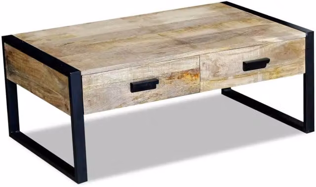 Berkfield Home Solid Mango Wood Coffee Table with 2 Drawers, Brown, W: 100 cm, D: 60 cm, H: 40 cm – 1