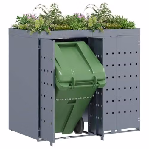 vidaXL Wheelie Bin Storage for 2 Bins, Grey, W: 136 cm, D: 77.5 cm, H: 121.5 cm – 1