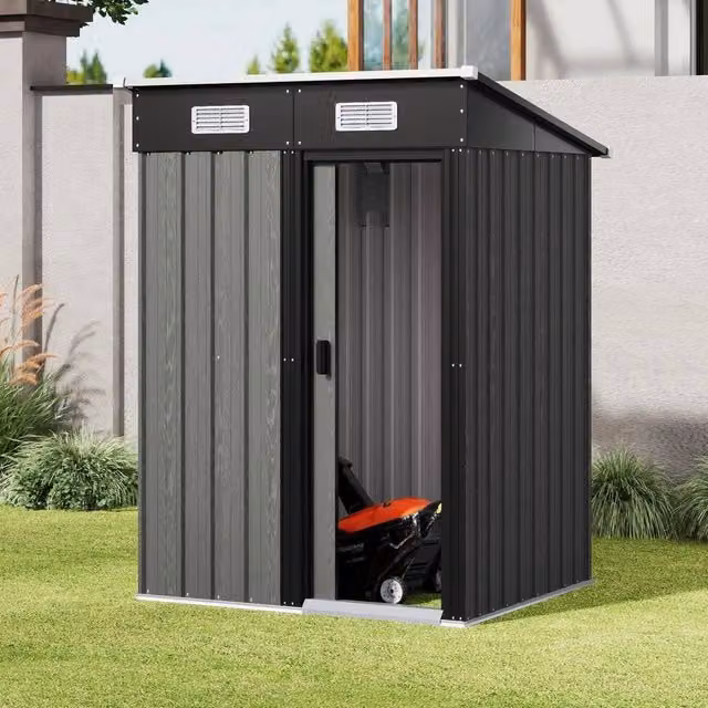 FORGEVIO Metal Garden Storage Shed with Double Doors in Dark Grey, W/D/H: 142 x 143 x 190 cm