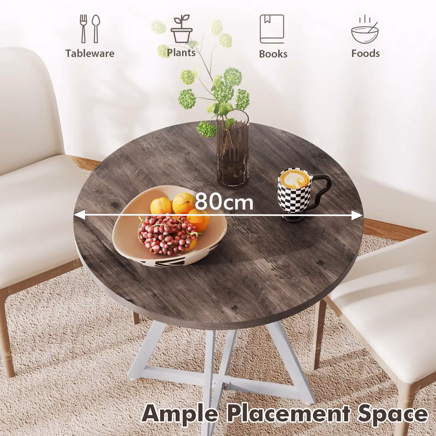 Costway Round Wooden Dining Table in Brown and Sand, Diameter: 80 cm, Height: 76 cm – 2