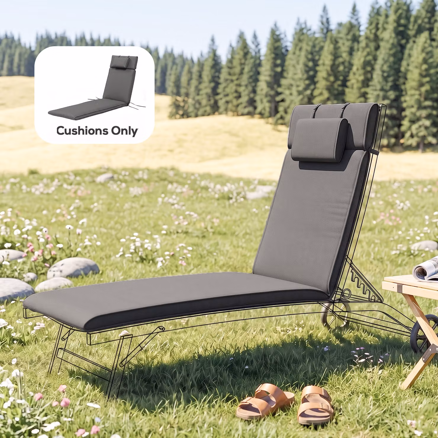 Outsunny Grey Garden Sun Lounger Replacement Cushion with Pillow – 8