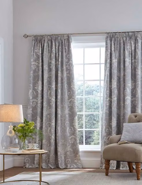 Laura Ashley Josette Pure Cotton Pencil Pleat Blackout Curtains, Dark Grey, H: 183 cm x W: 168 cm