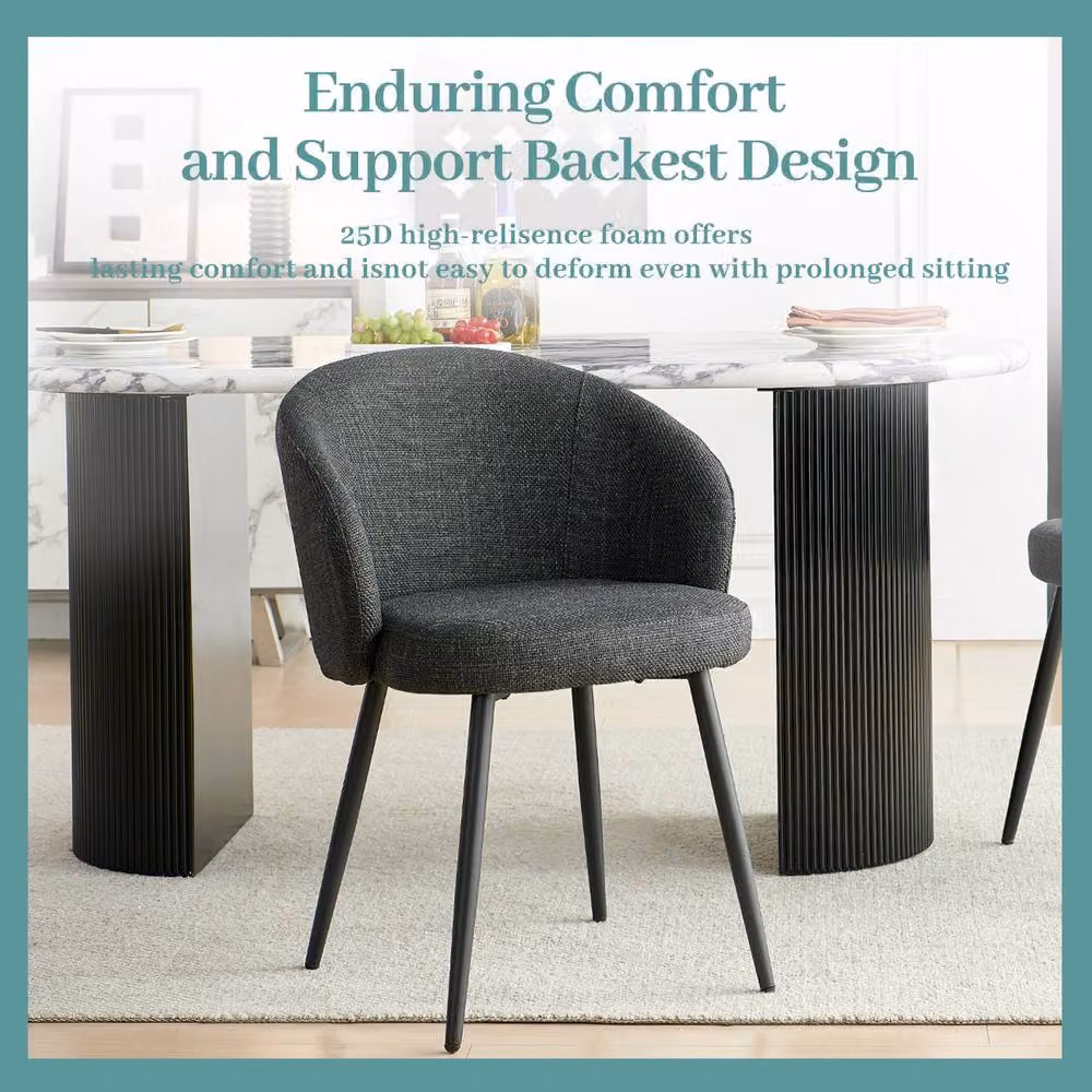 SONARA Modern Set of 2 Grey Fabric Ergonomic Dining Chairs with Armrests – 4