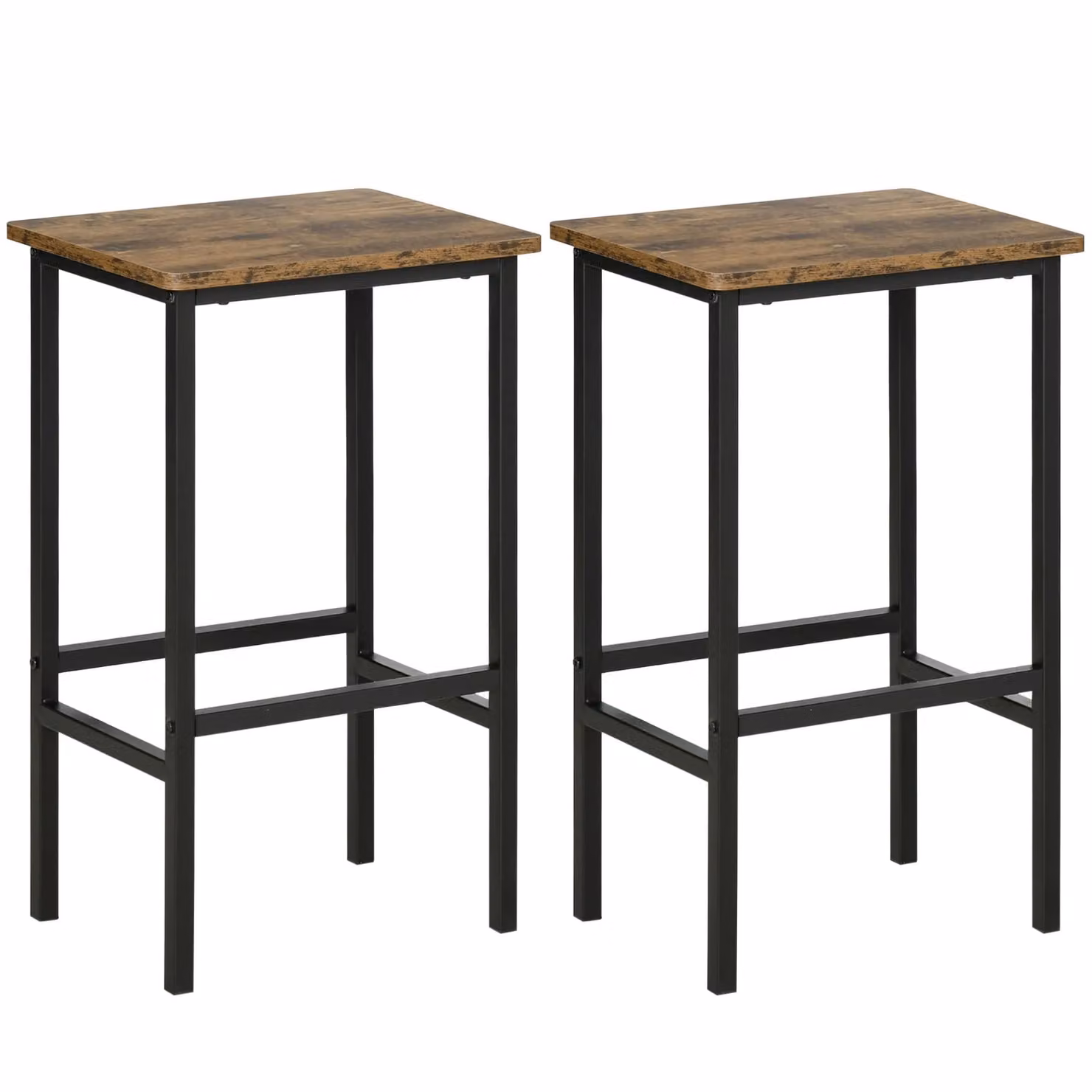 HOMCOM Set of 2 Industrial Counter Height Island Bar Stools in Brown