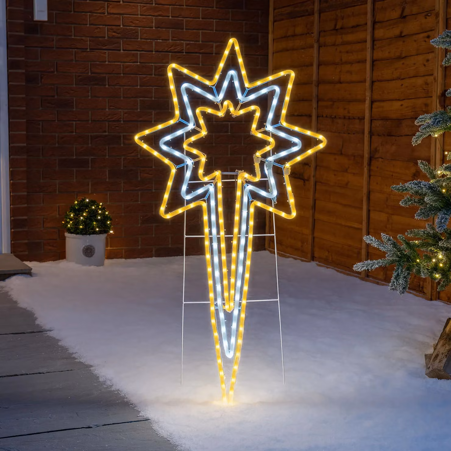 Christow Star Rope Light Outdoor Christmas Decoration Flashing LED Xmas Silhouette, Cream, Height: 118 cm – 2