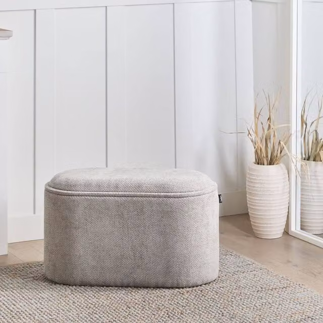 Wyld and Coco Grey Chenille Lift-Top Storage Bench W: 79 cm, D: 38 cm, H: 45 cm – 1