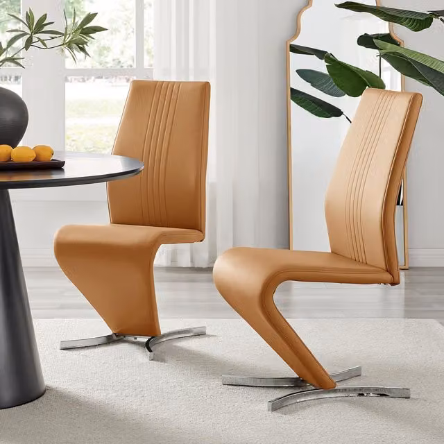 FurnitureboxUK Set of 2 Willow Contemporary Z Shaped Faux Leather Dining Chairs with Chrome Metal Legs in Yellow – 2