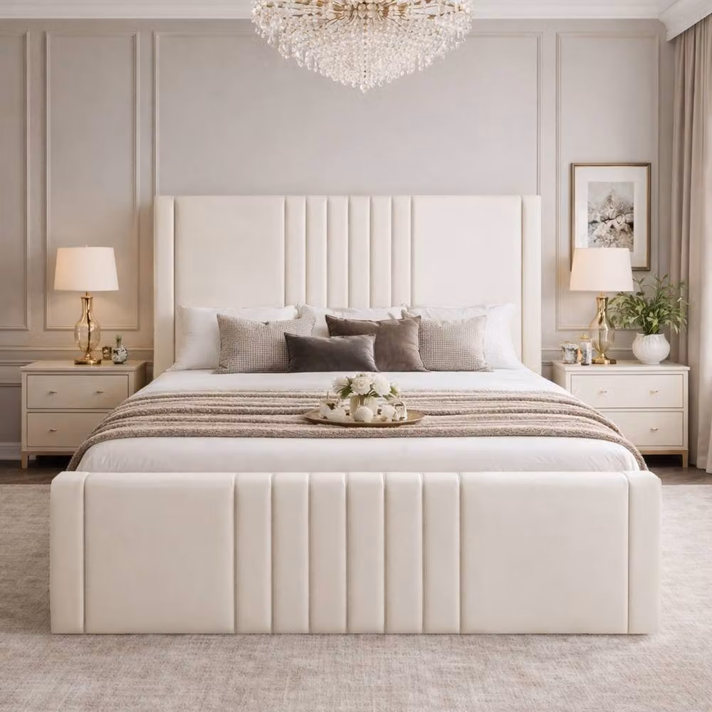 Desire Deco Haisley Ottoman Storage Bed Frame in Beige Plush Velvet, Single W/D/H: 90 x 190 cm – 1