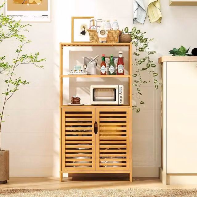 KORVIXA Modern Bamboo Storage Organizer Cabinet in Natural Brown, W/D/H: 100 x 100 x 100 cm – 1