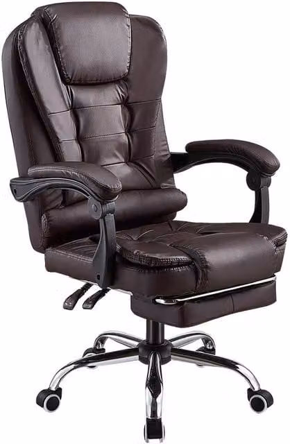 FORGEVIO Brown Faux Leather Executive Reclining Office Chair with Headrest and Armrests – 1